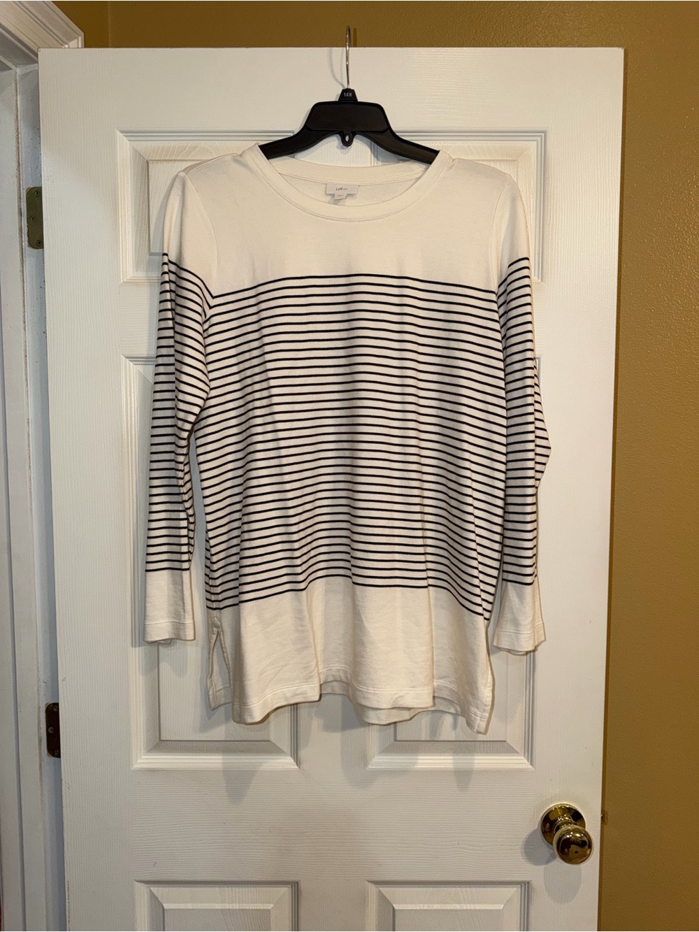 J. Jill Cream and Black Striped Long Sleeve Tee. Euc